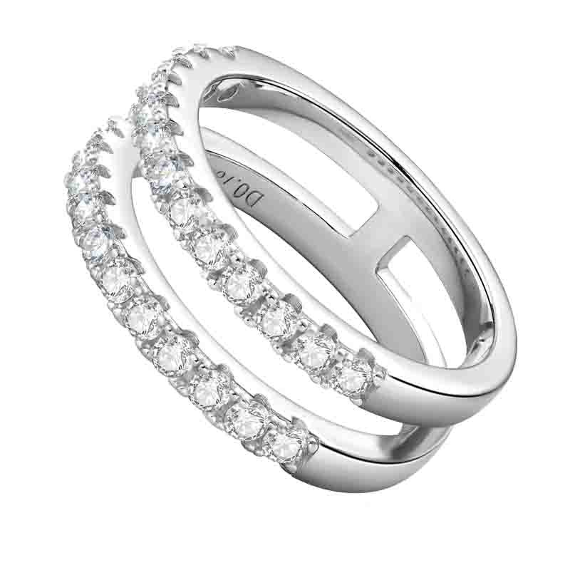 Moissanite Double Band Linked Ring | Elegant 925 Sterling Silver