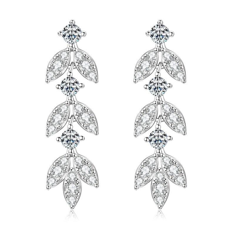 Leaf Shaped Moissanite Dangly Earrings | 925 Sterling Silver