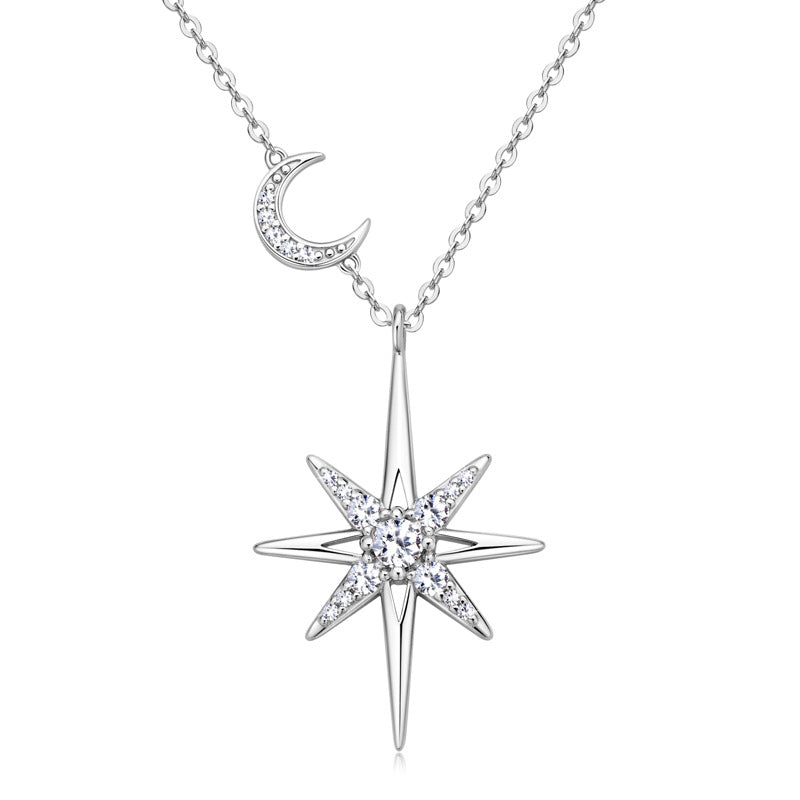 Celestial Moissanite Star & Moon Necklace in 925 Sterling Silver